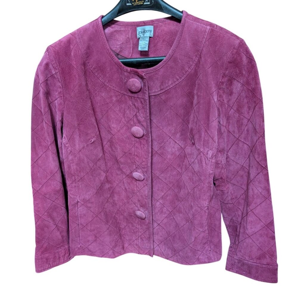 Pink Suede Leather Quilted Jacket Chicos Size 2  (Women's Size 12)